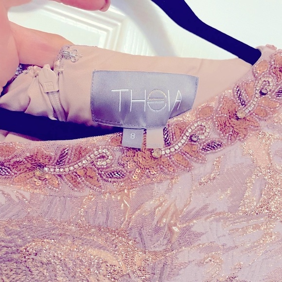 Theia Couture Metallic Floral Bell Sleeve Trumpet gown- Blush - Picture 9 of 10